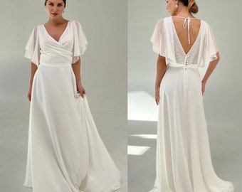 Romantic wedding dress Ivett, chiffon dress,reception dress,rustic bride, comfortable dress,  boho pus size dress,chiffon white dress