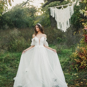 Summer Wedding Dress, Deep Plunge Neckline, Wedding Dress, Bridal Gowns, Beach Wedding Dress, Fairy Wedding Dress, Elegant Simple Dress, image 1