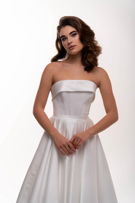 Ball gown wedding dress Ludmila. Satin wedding dress | Reception dress | Minimalist wedding dress