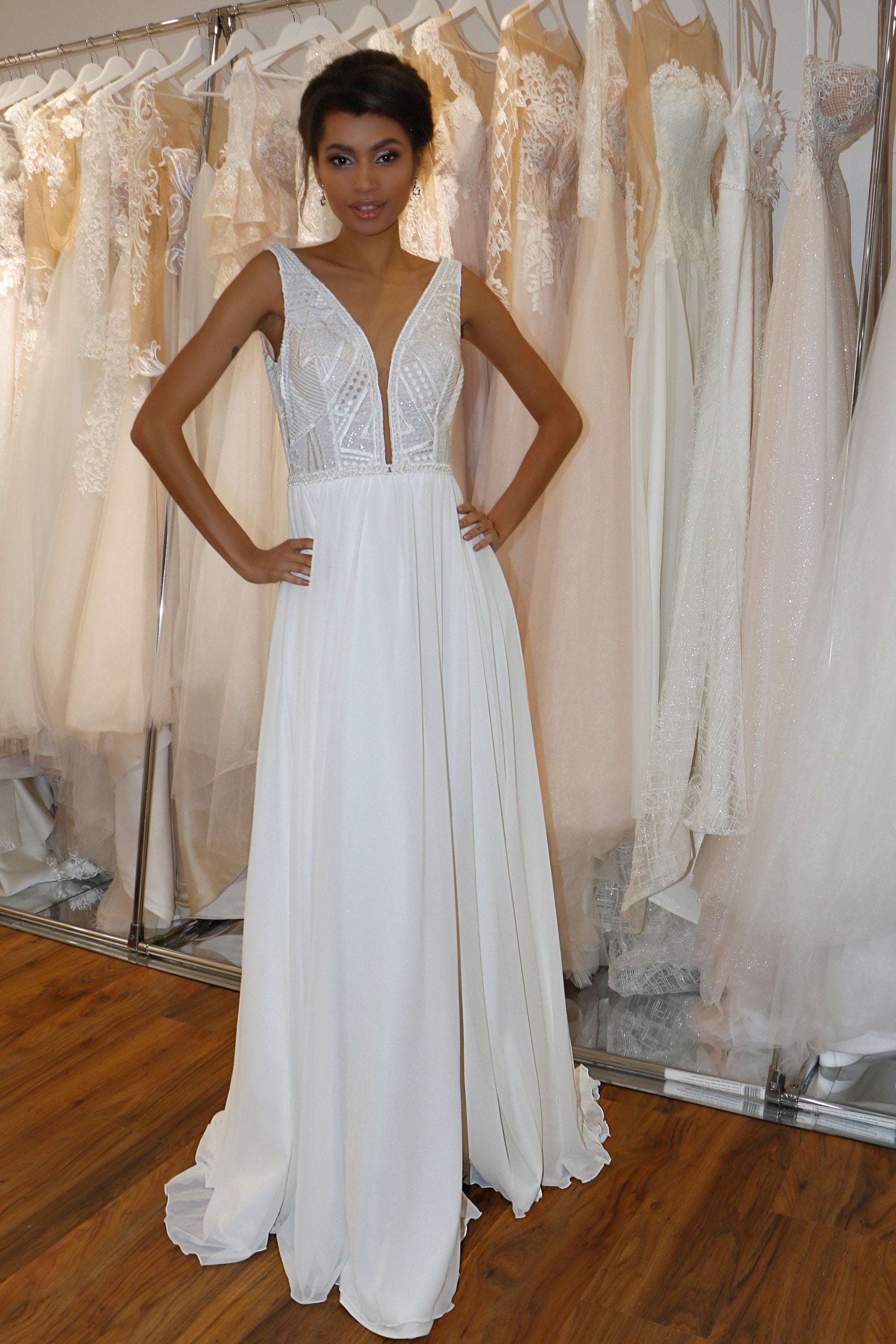 Summer Wedding Dress, Deep Plunge Neckline, Wedding Dress, Bridal