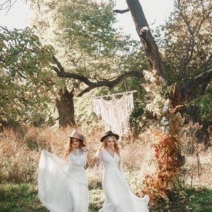 French Lace Wedding Dress, Chiffon Wedding Dress, Short Sleeve Wedding Dress, Deep Plunging Neckline, Boho Wedding Dress, Long Bridal Gown image 6