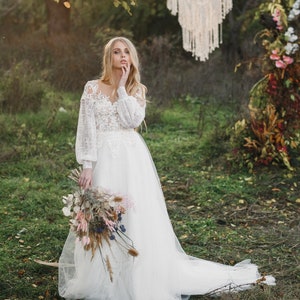 Langarm Brautkleid, leichtes Brautkleid, Brautkleid aus Spitze, Brautkleid mit Ärmeln, Brautkleid, Boho Brautkleid