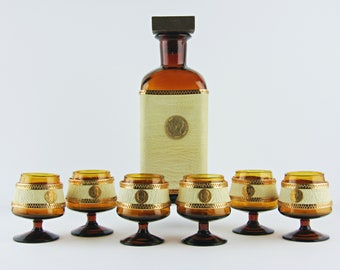 Amber Decanter with cordial glasses, Barware