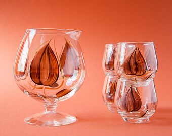 Vintage Hand Painted Glassware Set, Cognac, Drink Mixes,  Brandy, Barware
