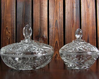 2 Candy Dishes With Lid- Early American Prescut- Anchor Hocking