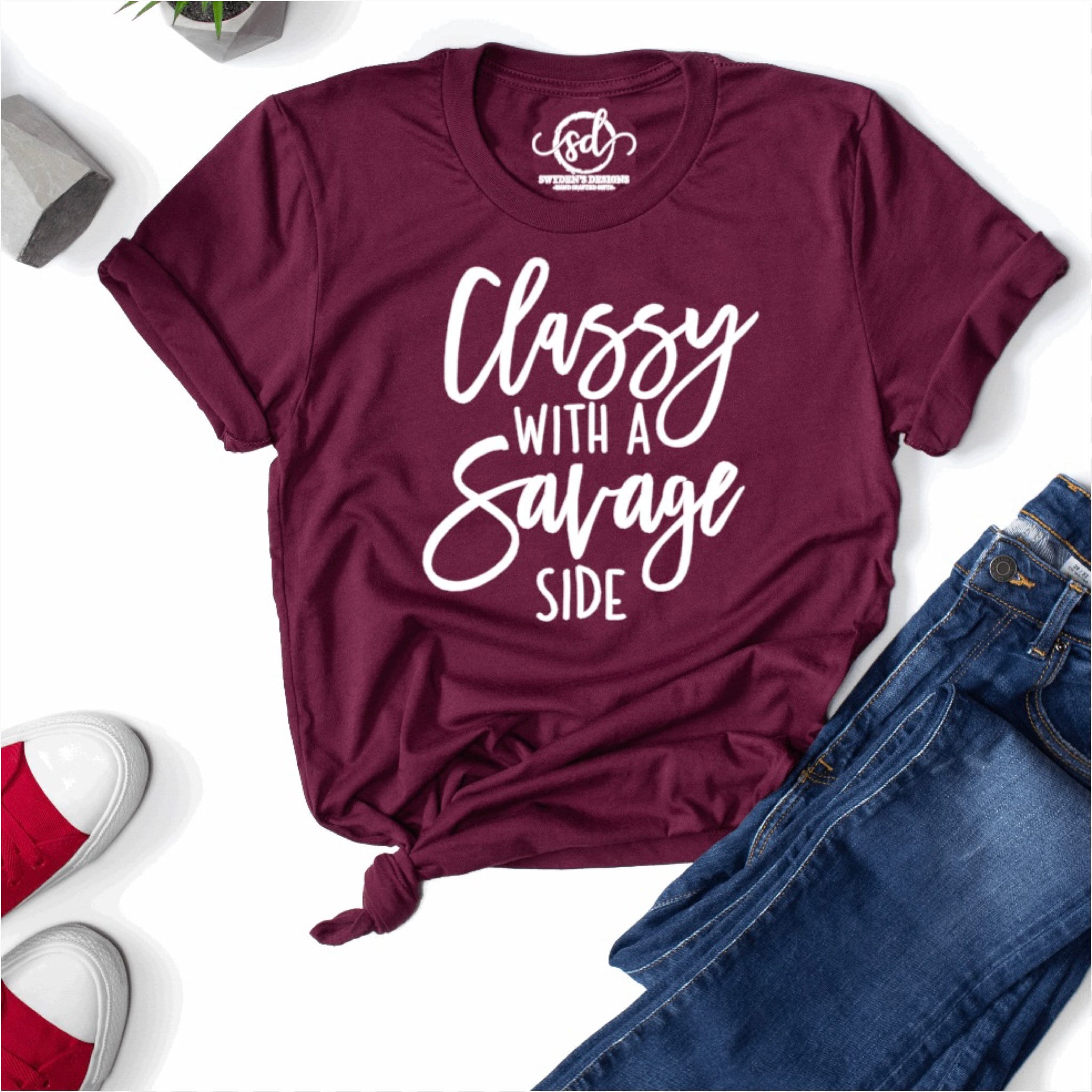 Savage AF Womens Tshirt Designs| Graphic Tee Classy With A Savage Side Sassy Tshirt Classy Tee Screen Print T Shirt