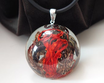 Abstract Necklace, Hand Painted Resin Pendant, Artistic Statement Jewelry