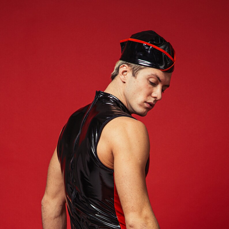 Fore and Aft Cap Latex Pilot Cap Gay Latex Fetish Accessories Gay Sex