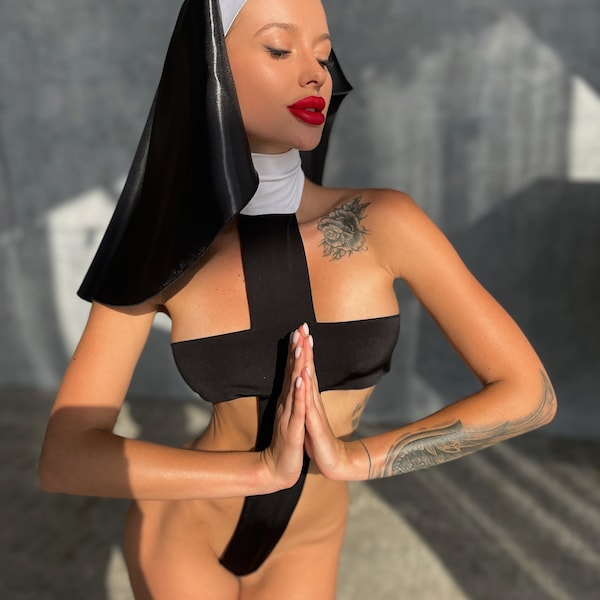 Lingerie Sexy Nun Cosplay Costume Anime Lingerie Naughty Nun Religious Cosplay Nun Dress  Adult Nun Black Bodysuit Sexy Set