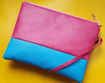 Pink pouch bag, evening bag, holiday bag handbag pink bag pink and blue