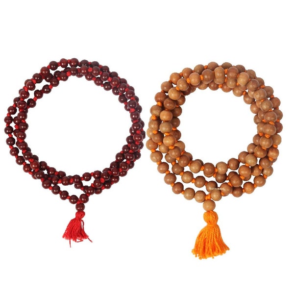 White and Red Sandalwood Chandan Mala Safed Lal Rosary for Wearing and Jaap Chanting