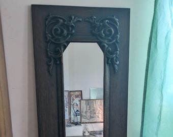 Espejo de pared de madera de roble tallada, estilo francés provenzal vintage