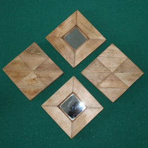 4 Vintage reclaimed wood wall art Wood mosaic Wood frame mirror Reclaimed wall decor Distressed small mirror Driftwood art Boho mirror