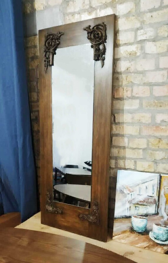 Vintage Style Wood Wall Mirror Carved Oak Ornate Antique Art French Provincial