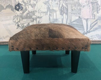 Vintage Leather Pouf with Black Metal Legs