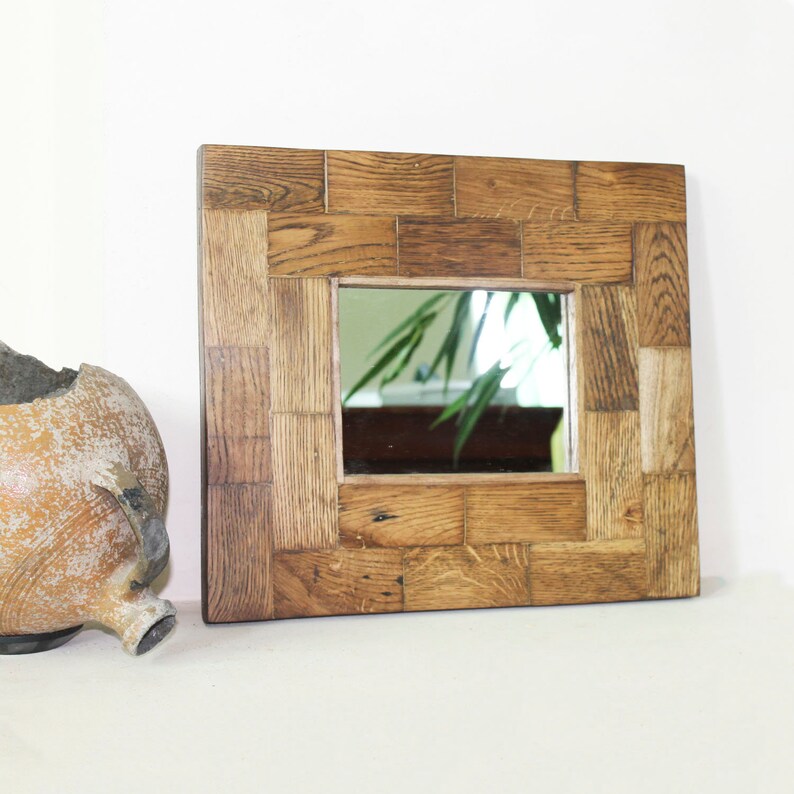 Reclaimed Wood Wall Art Mosaic Mirror Decorative Frame Decor Driftwood Boho