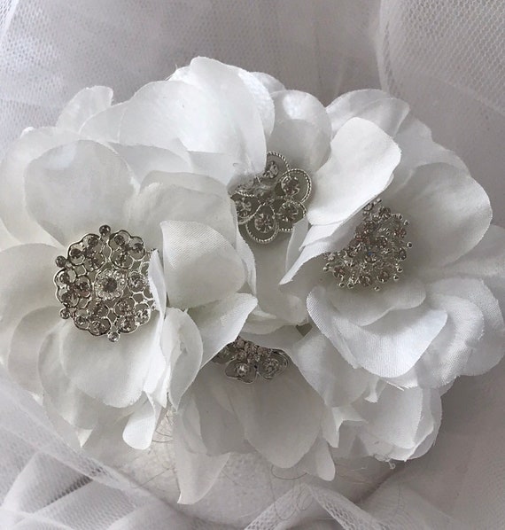 Brides White Silk Flower Brooch Hair Accessory Wedding Etsy