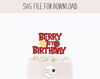 Adorno para tarta de cumpleaños con diseño de bayas (SVG): Archivo de corte de fresa (descarga digital)