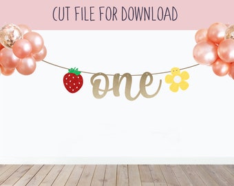 Strawberry One Banner Svg, SVG Cut File, Digital Cut File for Download