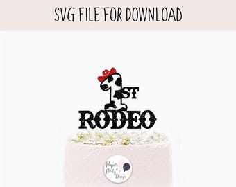 May include: Black and white cowboy boot with a red hat, a black number one and the text "1st Rodeo" on a white cake.