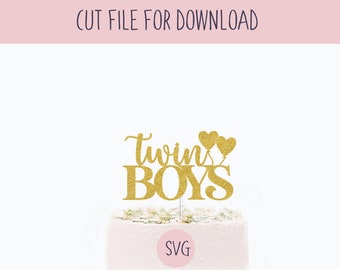 Twin Boys Cake Topper Svg, SVG Cut File, Digital Cut File for Download