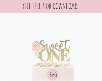 Sweet One Cake Topper Svg, SVG Cut File, Digital Cut File for Download