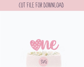 One Heart Cake Topper Svg, SVG Cut File, Digital Cut File for Download