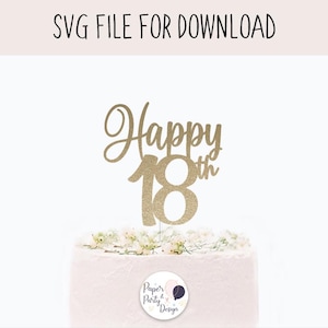 Happy 18th Birthday Cake Topper SVG Cut File (Digital Download)