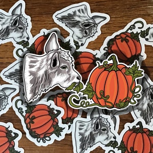 Vinyl Sticker: Goat eating the pumpkin