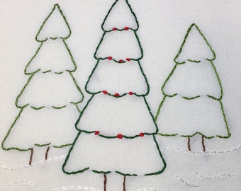 Christmas trees embroidered Dish towel