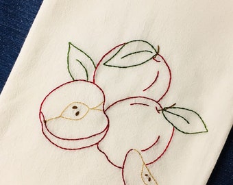 Apple Time embroidered Tea Towel