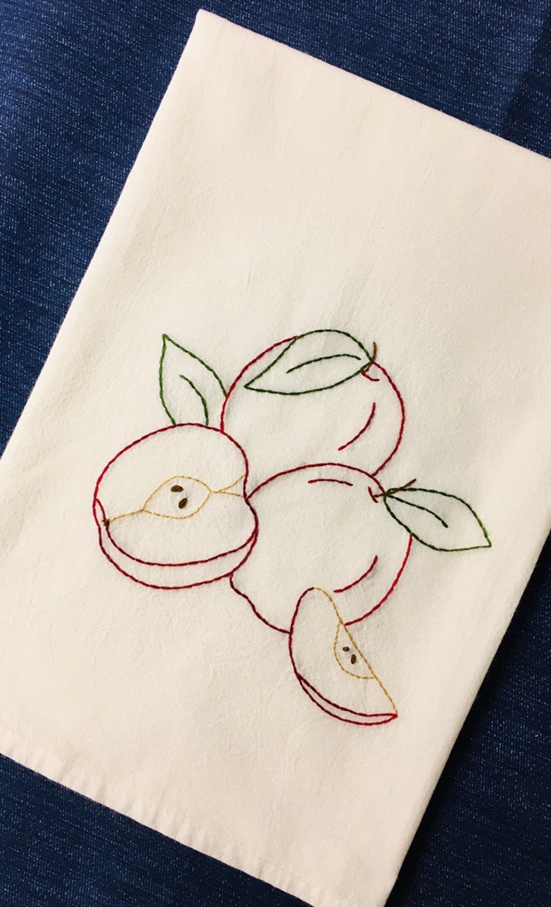 Apple Time embroidered Tea Towel image 1