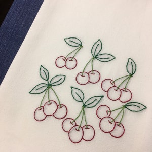 Cherries Tea Towel Hand Embroidered