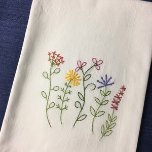 Wildflowers Tea Towel hand embroidered flour sack