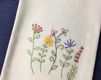 Wildflowers Tea Towel hand embroidered flour sack