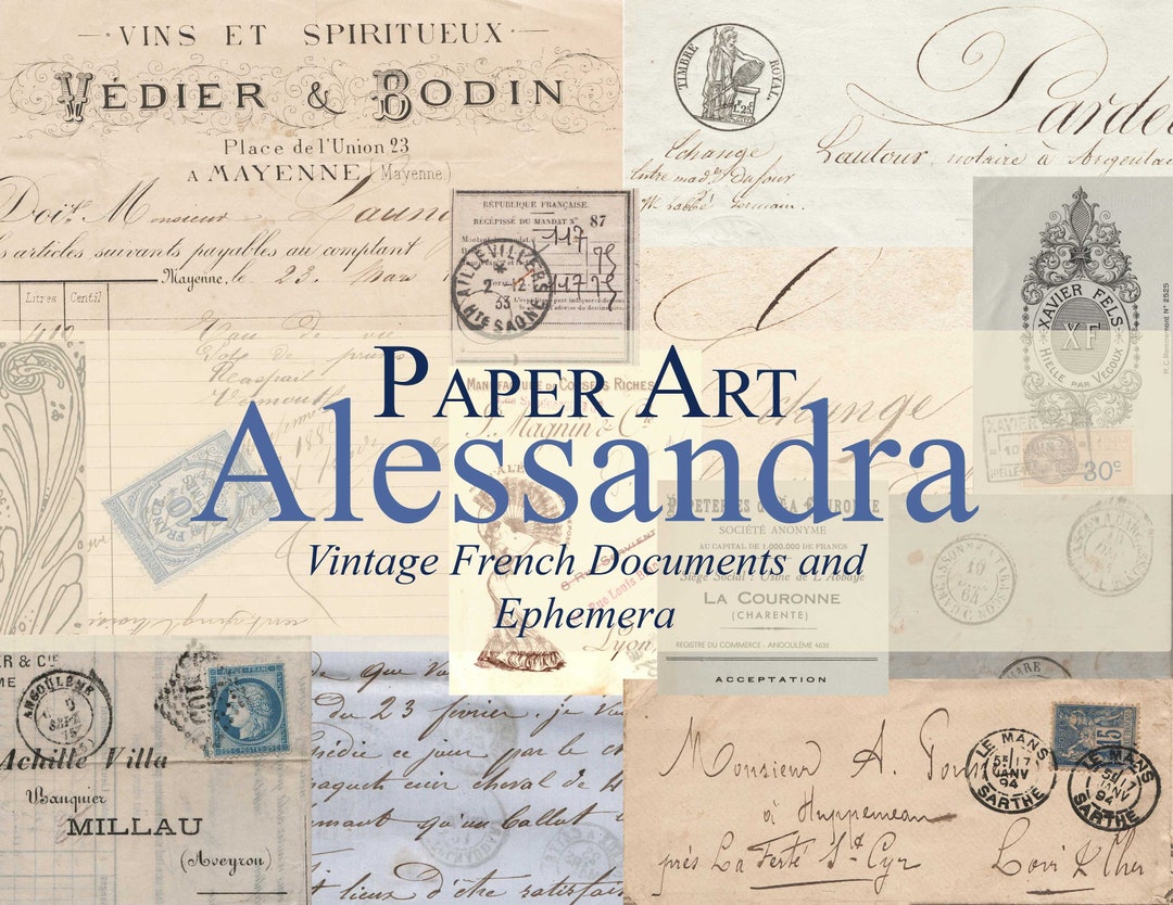 Vintage French Documents and Ephemera Digital Papers - Antique Paper ...