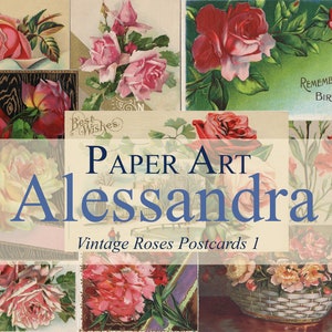Vintage Rosen Postkarten 1 - Digitaler Download - Junk Journal Printable - Digitale Papiere - Vintage Printable - Antikes Papier Ephemera