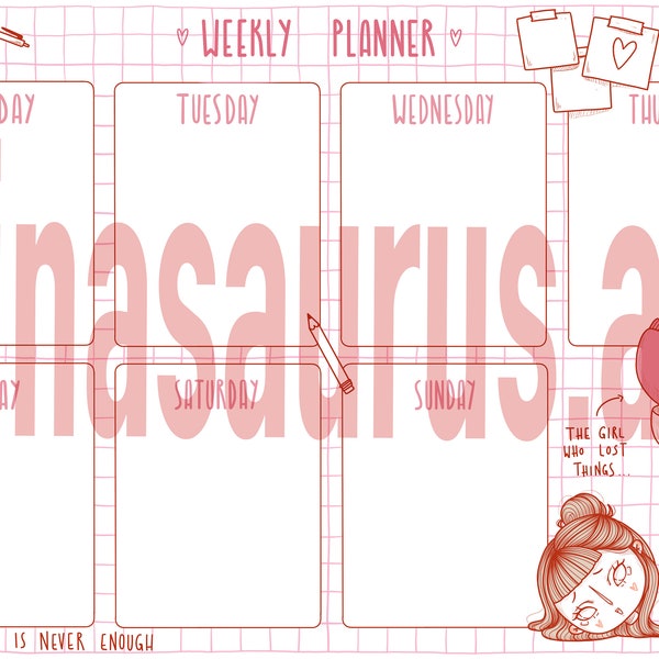 Weekly Planner - Download file! two versions in pink and red/yellow