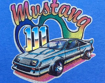 Original Vintage 1970&#39;s Glitter Mustang Transfer T shirt.