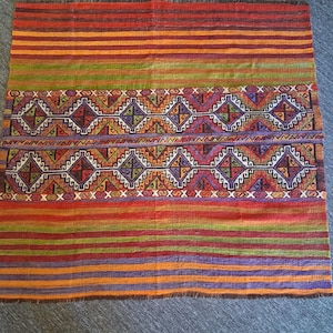 Colorful  Central Anatolian Turkish Vintage Kilim/Cicim Rug.