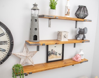 Rustic Scaffold Board Shelves WITH brackets! Floating Shelf Including Industrial Raw Steel Brackets - Urban, Rustic - Free Postage