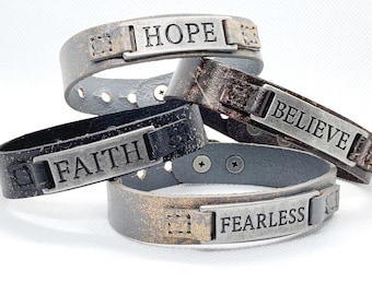 Unisex inspirational sacred single leather bracelet with special phrase (Goodworks)