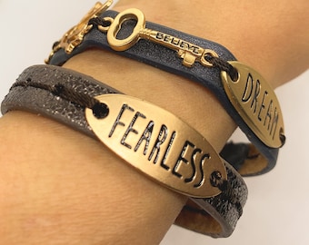 Simple unisex inspirational leather magnetic bracelet (Goodworks)