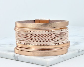 Women/Teen/Unisex chic pink or rose gold leather bracelet