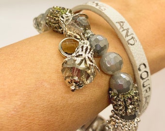 Unisex inspirational Rejoice single leather bracelet (Goodworks)