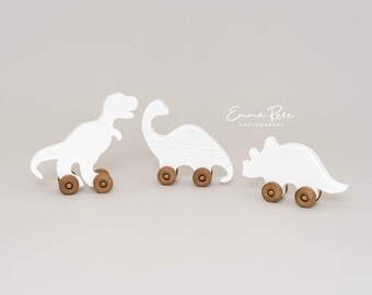 WOODEN TOYS, dinosaurs, T Rex, Triceratops, Diplodocus, Stegosaurus pretend play, photography prop, vintage, wooden animal