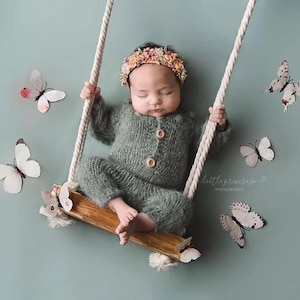 CHUNKY WOODEN SWING, rekwizyt do pozowania dla noworodków, organiczny, naturalne zabawki, bezpieczny dla dzieci, nietoksyczny, vintage, boho, huśtawka dla niemowląt