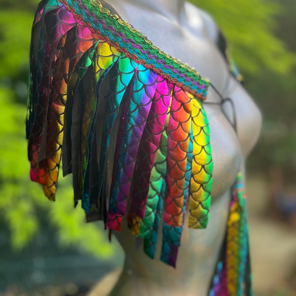 multicoloured fringed cape