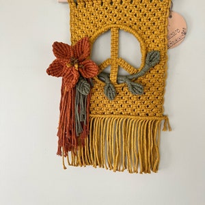 Macrame &quot;Imagine&quot; Wall Hanging Peace with Flowers