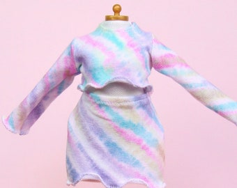 Tenue colorée à manches longues et jupe bohème Tie Dye pour poupées de mode à l'échelle 1/6 ou 30 cm